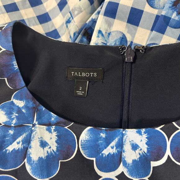 Talbots Floral Dress 2 Womens Blue Flowers Gingham Sleeveless Dress Checkered - Picture 7 of 15
